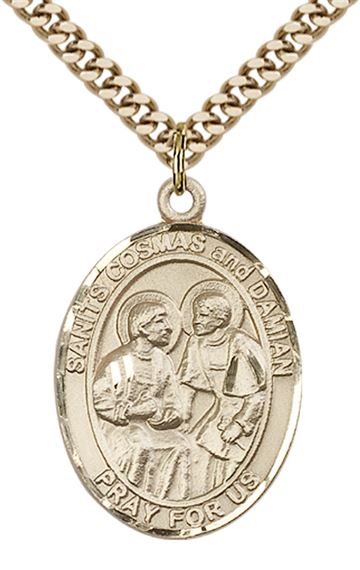 14KT GOLD FILLED STS COSMAS & DAMIAN PENDANT ON A CHAIN - 1" x 3/4"